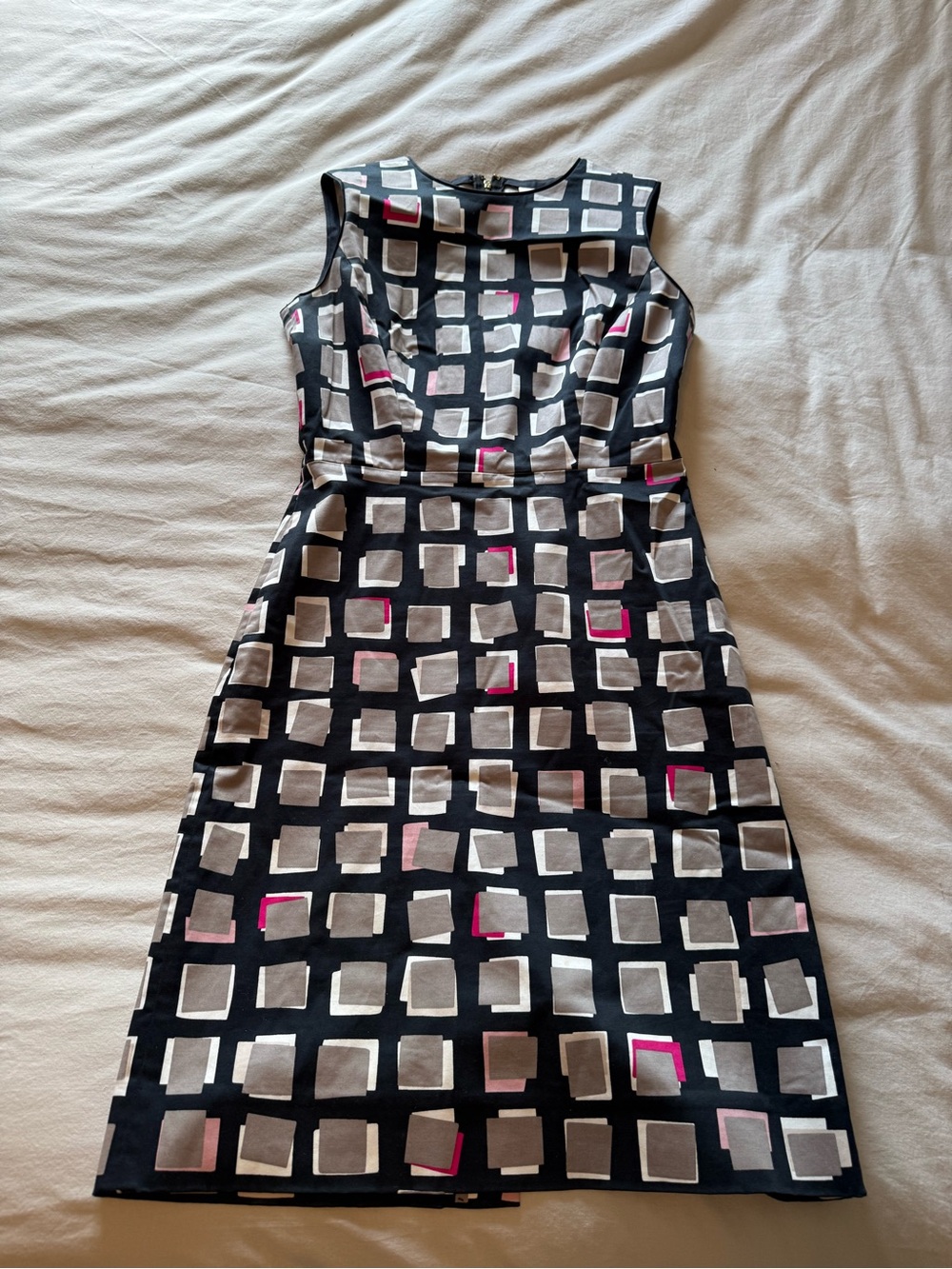 kate spade Black Midi Dress with Ivory and Pink Square Print